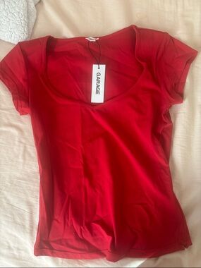 Garage Red Scoop Neck Short Sleeve Tee